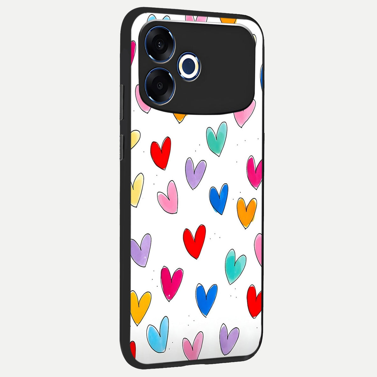 Playful Love Doodles back cover For Oppo F33 Pro 5G slim fit glass case with vibrant aesthetic design