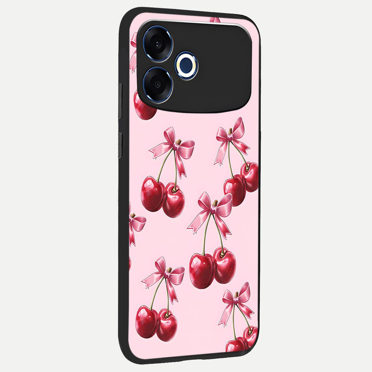 Red Cherries Pattern back cover For Oppo F33 Pro 5G slim fit glass case with vibrant aesthetic design