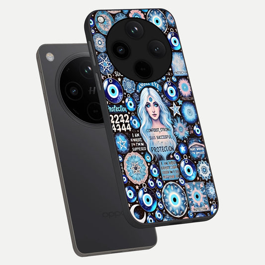 Angel Aura Shield phone case For Oppo Find X8 showing premium glass back cover with detailed artwork