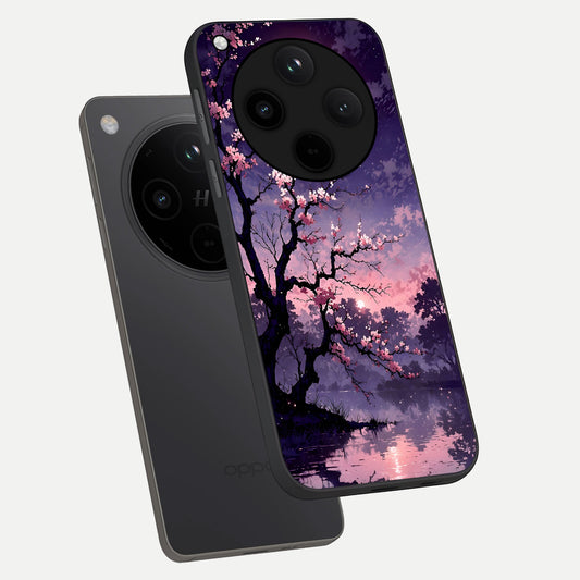 Blossom Pink Moon phone case For Oppo Find X8 showing premium glass back cover with detailed artwork