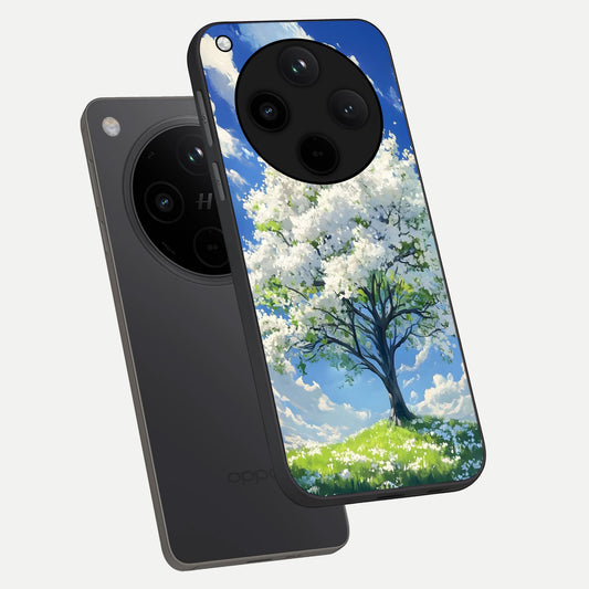 Blossom Sky Serenity phone case For Oppo Find X8 showing premium glass back cover with detailed artwork