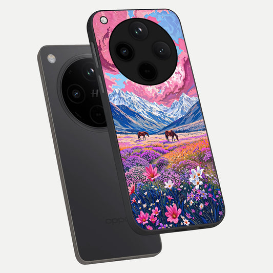 Blossom Valley Dream phone case For Oppo Find X8 showing premium glass back cover with detailed artwork