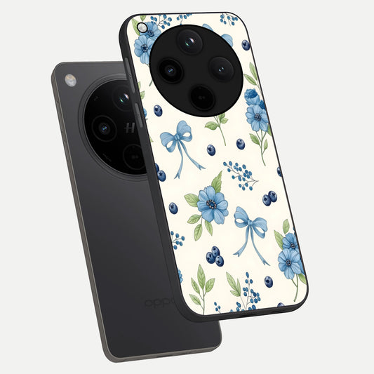 Blue Flower And Bow phone case For Oppo Find X8 showing premium glass back cover with detailed artwork