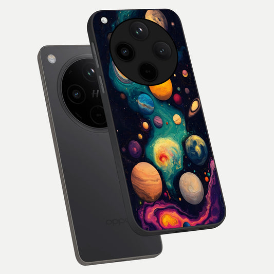 Cosmic Planet Journey phone case For Oppo Find X8 showing premium glass back cover with detailed artwork
