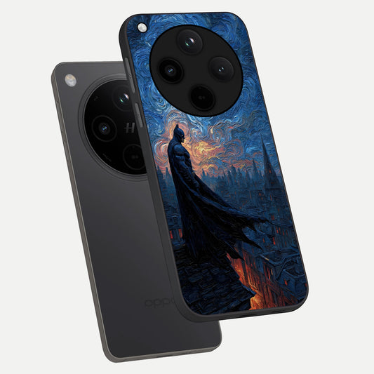 Dark Knight Dusk phone case For Oppo Find X8 showing premium glass back cover with detailed artwork