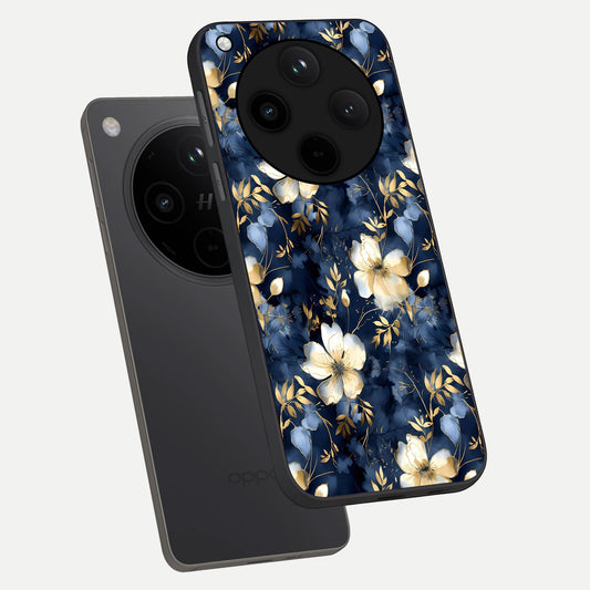 Golden Midnight Bloom phone case For Oppo Find X8 showing premium glass back cover with detailed artwork