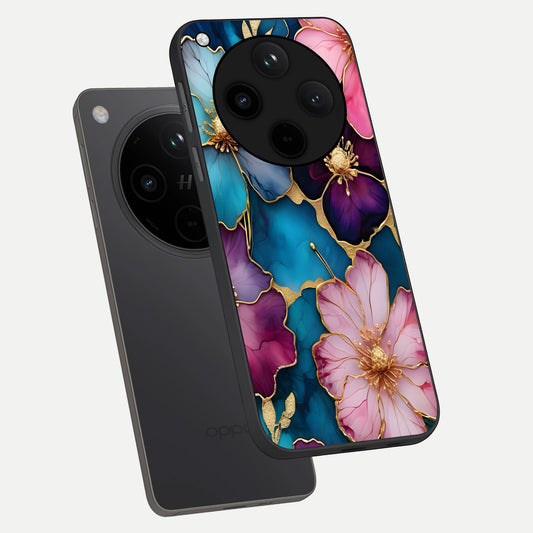 Sparkle Floral phone case For Oppo Find X8 showing premium glass back cover with detailed artwork