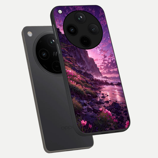 Twilight Blossom Coast phone case For Oppo Find X8 showing premium glass back cover with detailed artwork