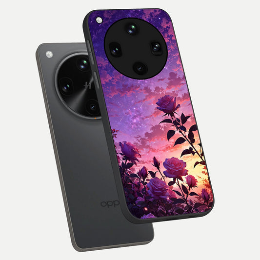 Starlit Rose Twilight phone case For Oppo Find X8 Ultra showing premium glass back cover with detailed artwork