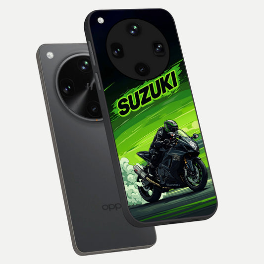 Suzuki Speed Beast phone case For Oppo Find X8 Ultra showing premium glass back cover with detailed artwork