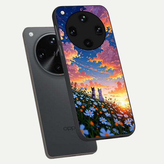 Two Cats Friends phone case For Oppo Find X8 Ultra showing premium glass back cover with detailed artwork
