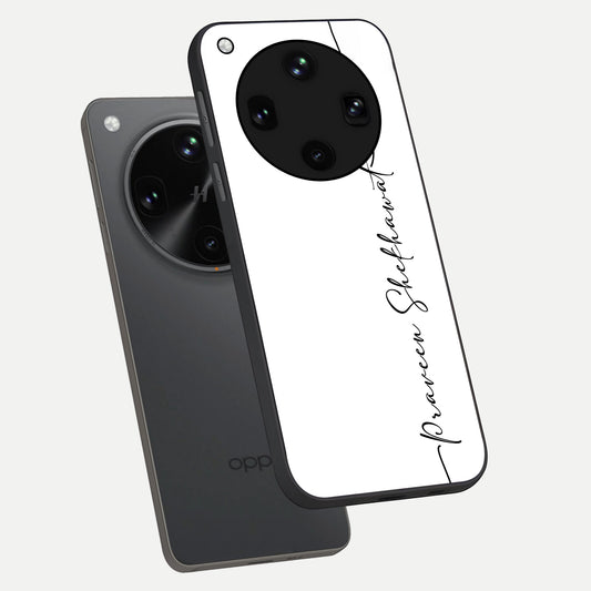 White Tune Custom Name phone case For Oppo Find X8 Ultra showing premium custom name glass back cover