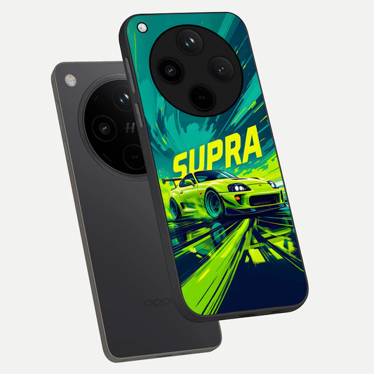 Electric Supra Thunder phone case For Oppo Find X8 Pro showing premium glass back cover with detailed artwork