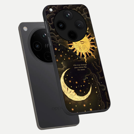 Golden Lunar Love phone case For Oppo Find X8 Pro showing premium glass back cover with detailed artwork