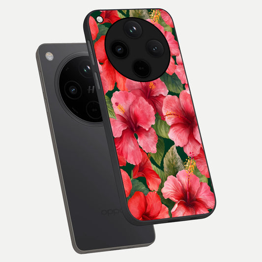 Hibiscus Pattern phone case For Oppo Find X8 Pro showing premium glass back cover with detailed artwork