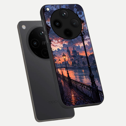 Twilight River Lights phone case For Oppo Find X8 Pro showing premium glass back cover with detailed artwork