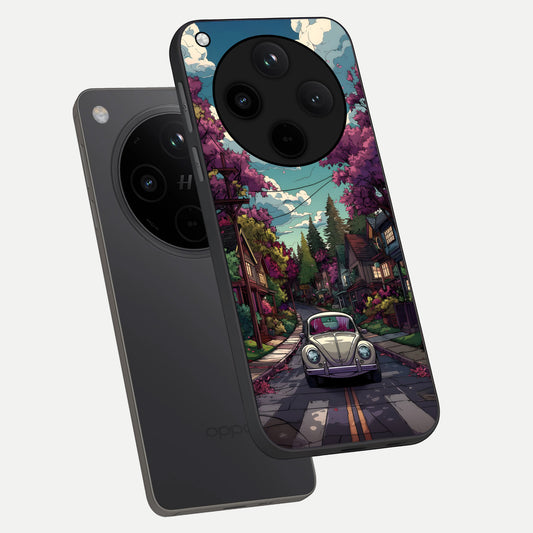 Vintage Street Drive phone case For Oppo Find X8 Pro showing premium glass back cover with detailed artwork