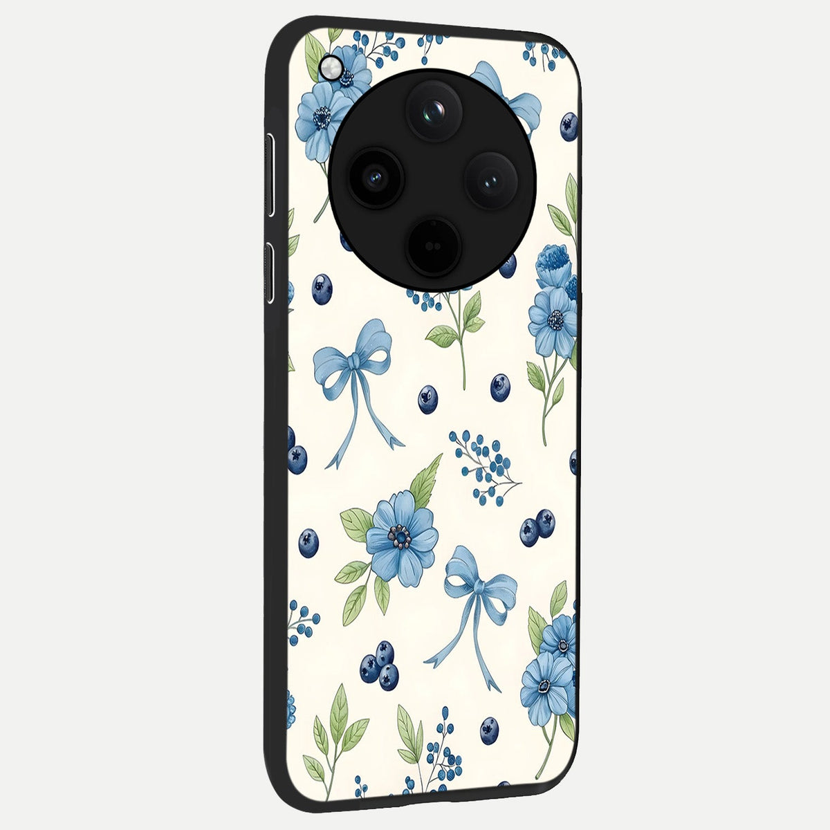 Blue Flower And Bow back cover For Oppo Find X8 Pro slim fit glass case with vibrant aesthetic design