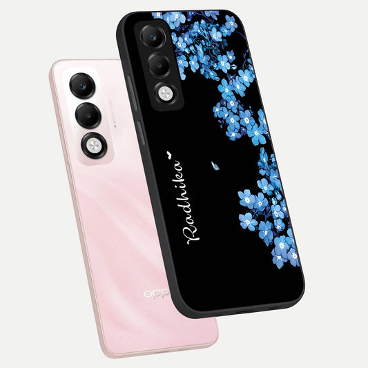 Blue Petal Dream Custom Name phone case For Oppo K13x 5G showing premium glass back cover with detailed artwork