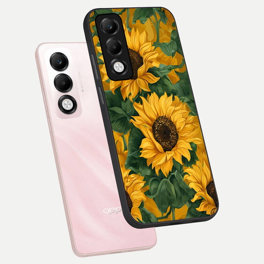 Bright Sunflower Bloom phone case For Oppo K13x 5G showing premium glass back cover with detailed artwork