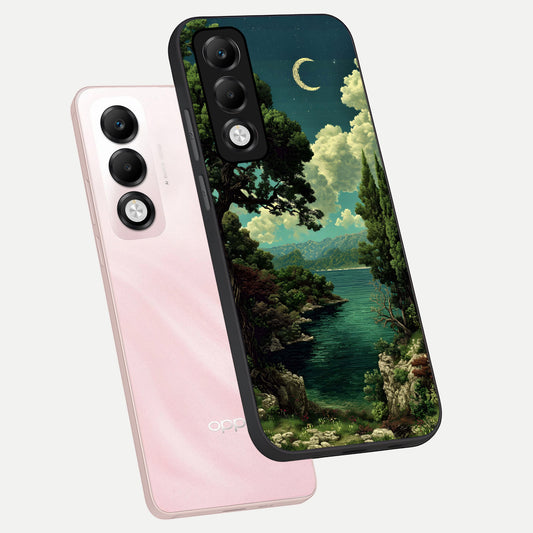 Celestial Lake Peace phone case For Oppo K13x 5G showing premium glass back cover with detailed artwork