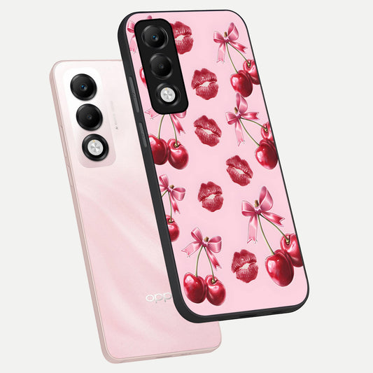 Cherry With Lips phone case For Oppo K13x 5G showing premium glass back cover with detailed artwork
