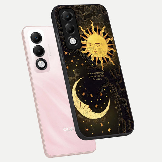 Golden Lunar Love phone case For Oppo K13x 5G showing premium glass back cover with detailed artwork