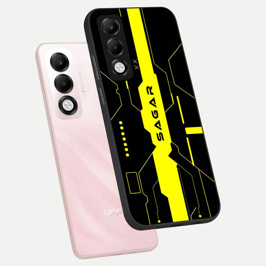 Neon CYBERPUNK Custom Name phone case For Oppo K13x 5G showing premium glass back cover with detailed artwork