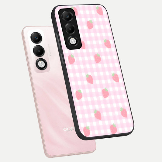 Strawberry Picnic Love phone case For Oppo K13x 5G showing premium glass back cover with detailed artwork