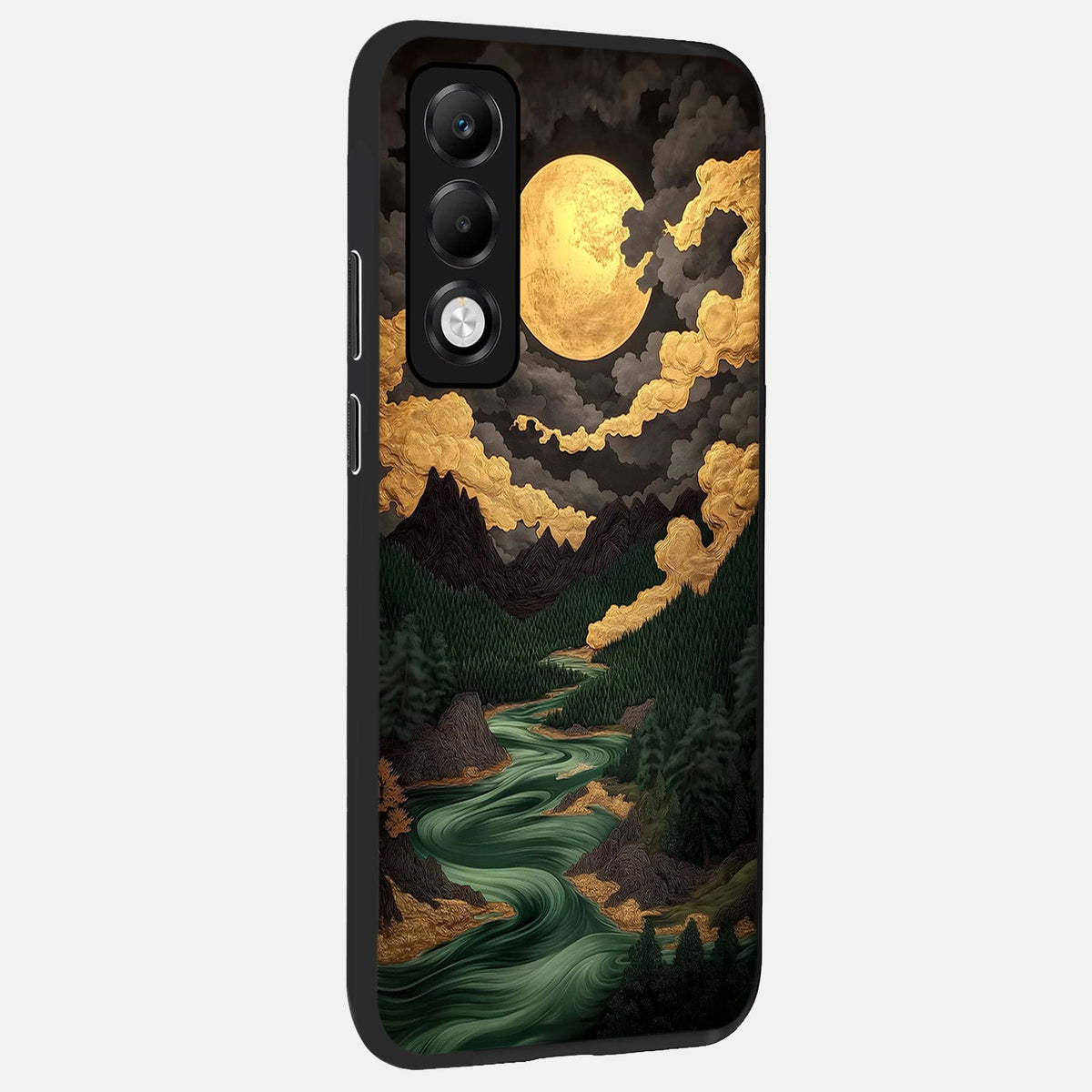 Golden River Moon back cover For Oppo K13x 5G slim fit glass case with vibrant aesthetic design