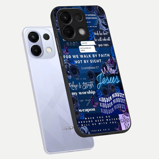 Kingdom Faith Glow phone case For Oppo K13 5G showing premium glass back cover with detailed artwork