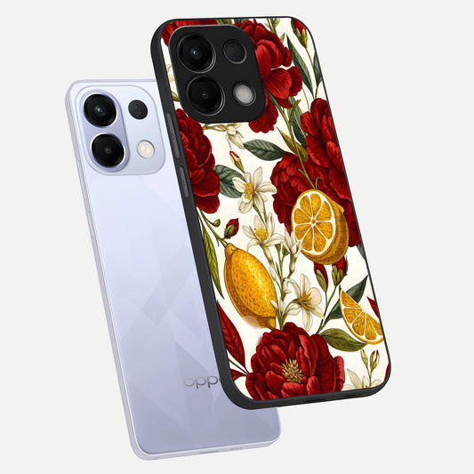 Lemon Rose Charm phone case For Oppo K13 5G showing premium glass back cover with detailed artwork