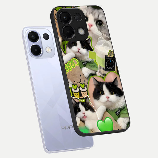 Matcha Cats Mood phone case For Oppo K13 5G showing premium glass back cover with detailed artwork