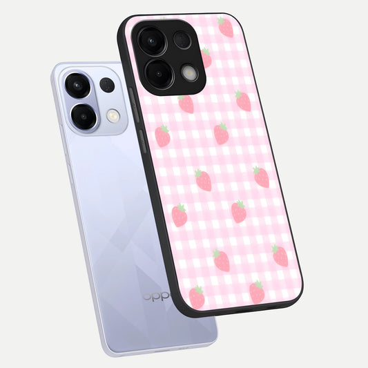 Strawberry Picnic Love phone case For Oppo K13 5G showing premium glass back cover with detailed artwork