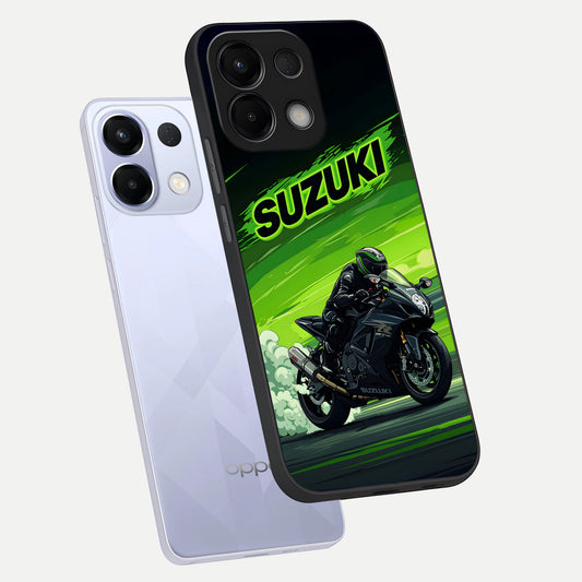 Suzuki Speed Beast phone case For Oppo K13 5G showing premium glass back cover with detailed artwork