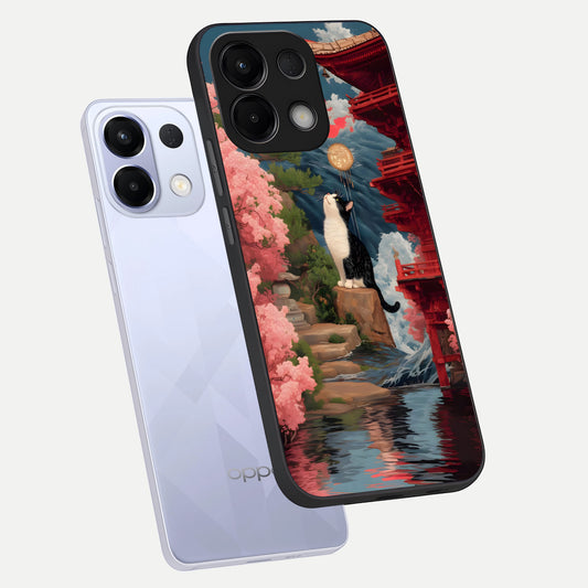 Temple Cat Scenery phone case For Oppo K13 5G showing premium glass back cover with detailed artwork