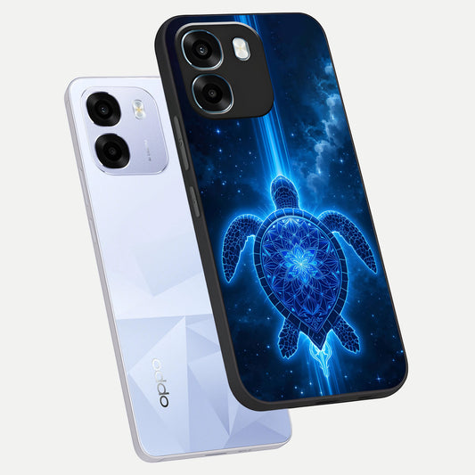 Blue Galaxy Turtle phone case For Oppo K14 5G showing premium glass back cover with detailed artwork