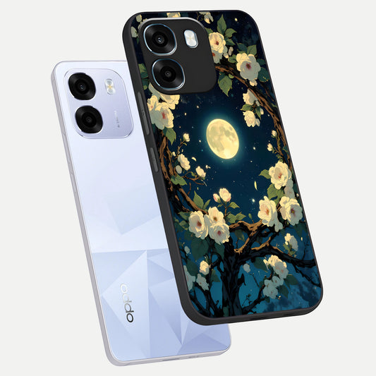 Celestial Moon And Flower phone case For Oppo K14 5G showing premium glass back cover with detailed artwork