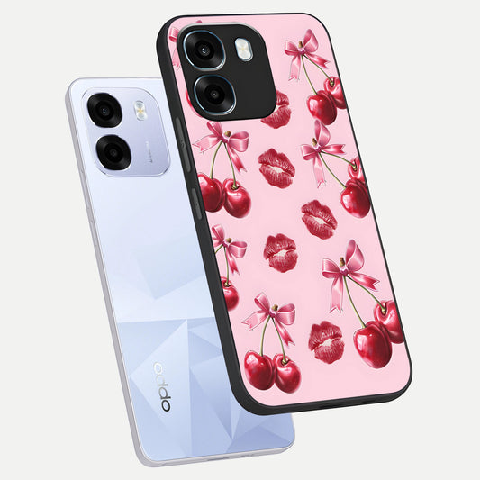 Cherry With Lips phone case For Oppo K14 5G showing premium glass back cover with detailed artwork