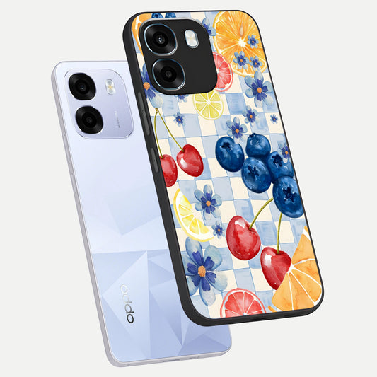Citrus Bloom Joy phone case For Oppo K14 5G showing premium glass back cover with detailed artwork