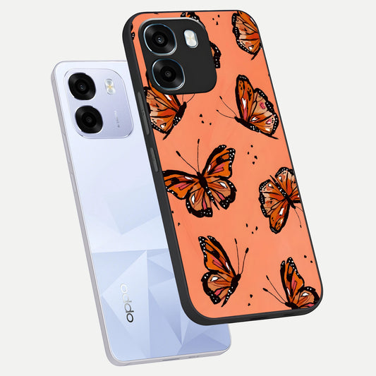 Coral Wing Butterfly phone case For Oppo K14 5G showing premium glass back cover with detailed artwork