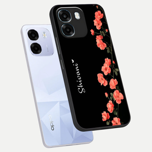 Crimson Bloom Grace Custom Name phone case For Oppo K14 5G showing premium glass back cover with detailed artwork