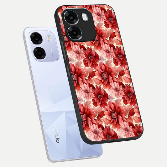 Crimson Love Petals phone case For Oppo K14 5G showing premium glass back cover with detailed artwork