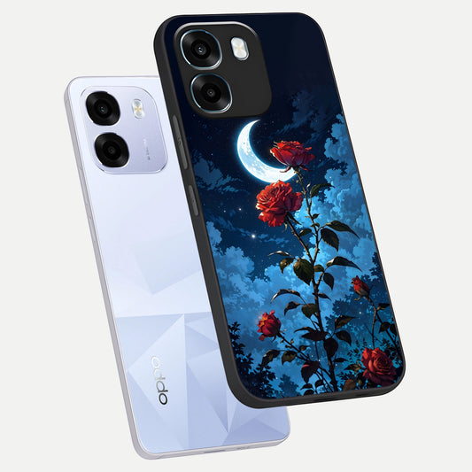 Crimson Rose Moon phone case For Oppo K14 5G showing premium glass back cover with detailed artwork