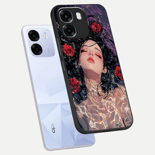 Crimson Rose Serenity phone case For Oppo K14 5G showing premium glass back cover with detailed artwork
