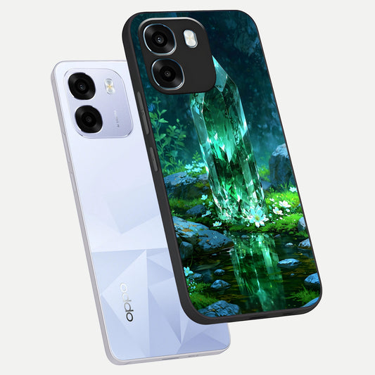 Emerald Light Crystal phone case For Oppo K14 5G showing premium glass back cover with detailed artwork