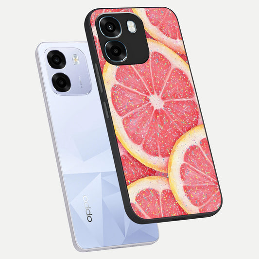 Glitter Grapefruit phone case For Oppo K14 5G showing premium glass back cover with detailed artwork