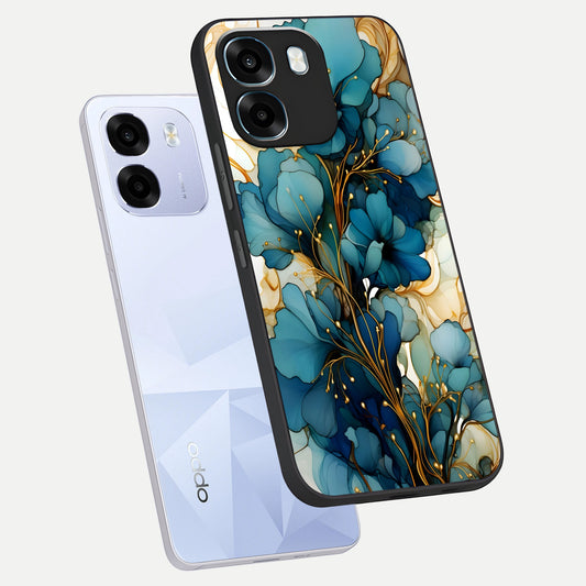Golden Bloom Symphony phone case For Oppo K14 5G showing premium glass back cover with detailed artwork