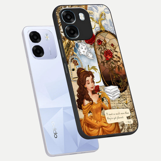 Golden Dream Belle phone case For Oppo K14 5G showing premium glass back cover with detailed artwork