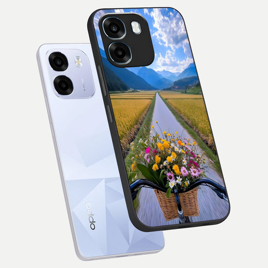 Golden Field Journey phone case For Oppo K14 5G showing premium glass back cover with detailed artwork
